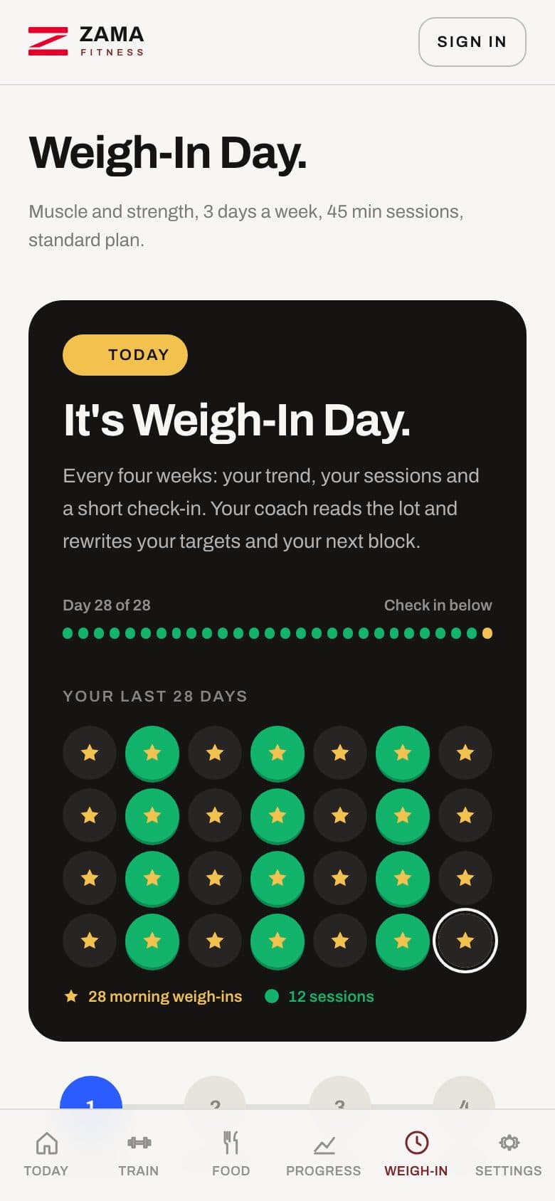 Weigh-In Day screen of the member portal
